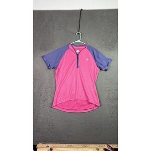 MEC‎ Shirt Womens XL Pink Purple Short Sleeve Slim Fit Cycling Jersey Pockets